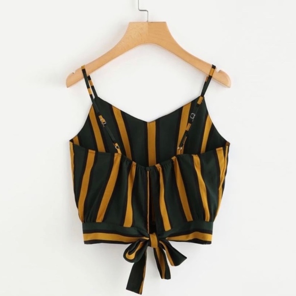 Striped V-Neck Cropped Tank with Tie Back S,M,L - Picture 3 of 4